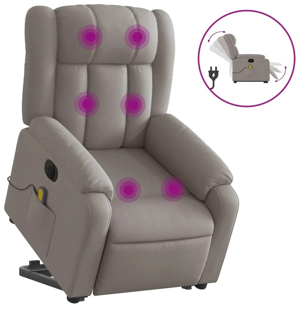 3205360 vidaXL Fotoliu electric masaj rabatabil cu ridicare, gri taupe, textil