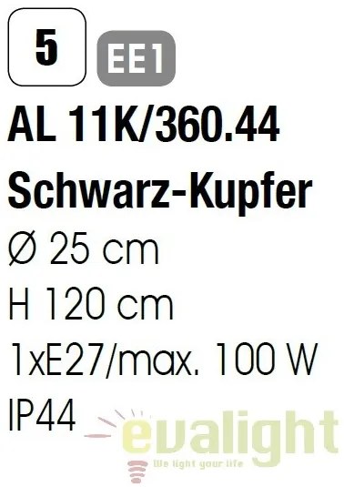 Stalp exterior stil clasic IP44 H120cm Kenzo AL 11K/360.44 schw.-kupfer OR