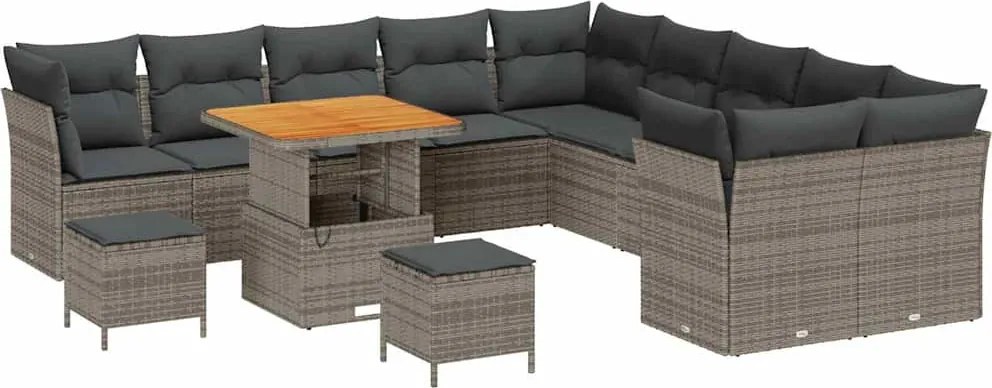 vidaXL Set de canapele pentru grădină cu pernă 13 pcs Gri poliratan