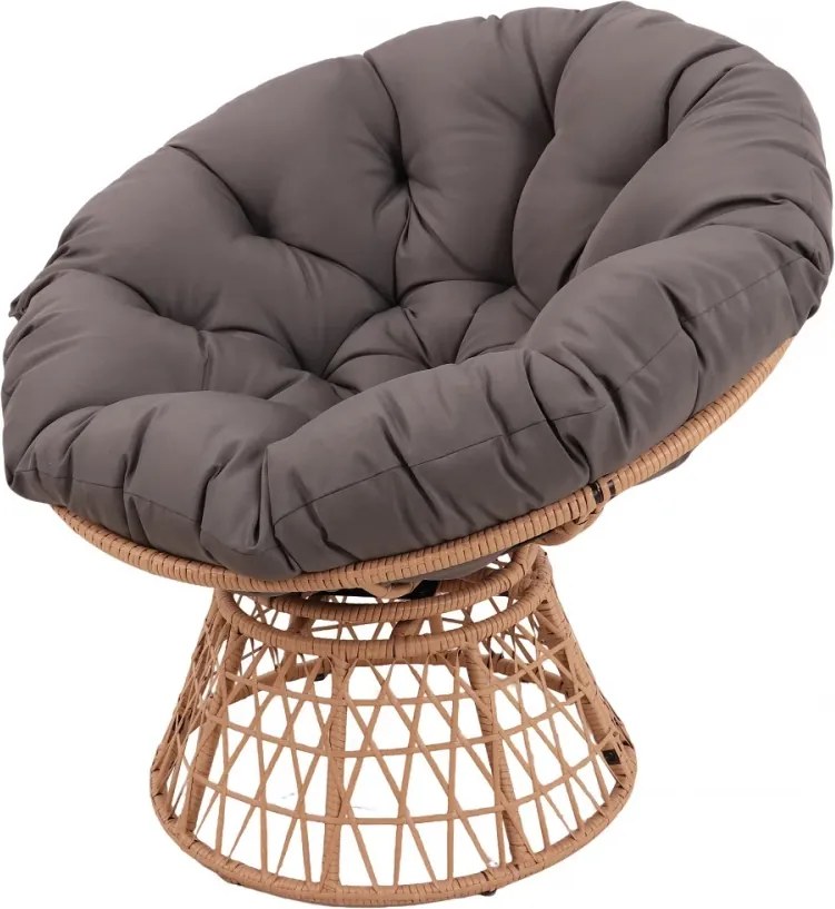 Scaun din ratan PE, rotativ 360 grade, perna Gri– Relaxare premium pentru grădina ta