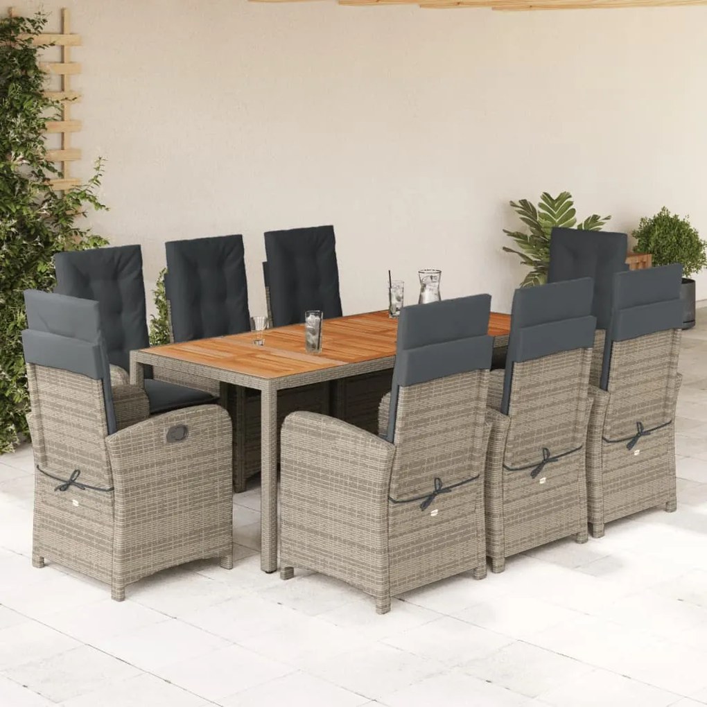 3212247 vidaXL Set mobilier grădină cu perne, 9 piese, gri, poliratan