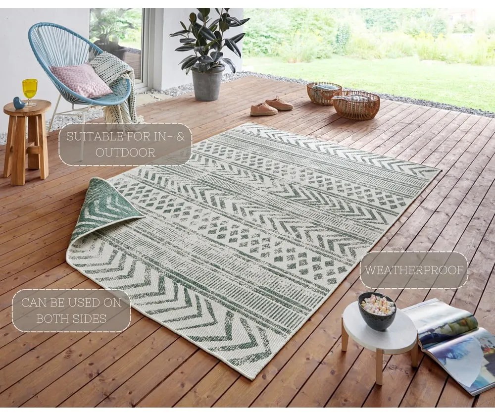 Covor adecvat pentru exterior NORTHRUGS Biri, 80 x 150 cm, verde-crem