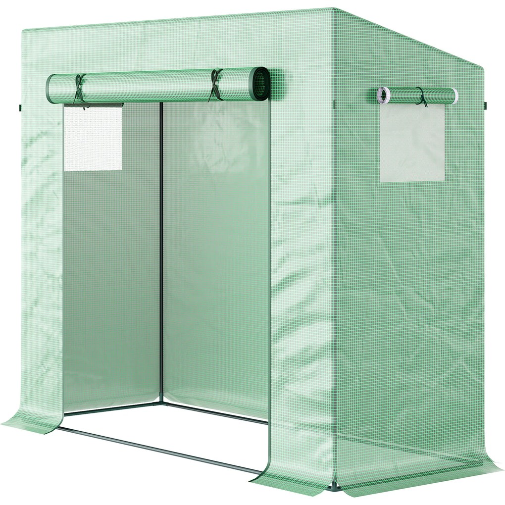 Outsunny Seră cu folie, seră cu rolltür, fereastră laterală, pentru grădină, din oțel, plastic, 200 x 76 x 168 cm, Verde | Aosom Romania