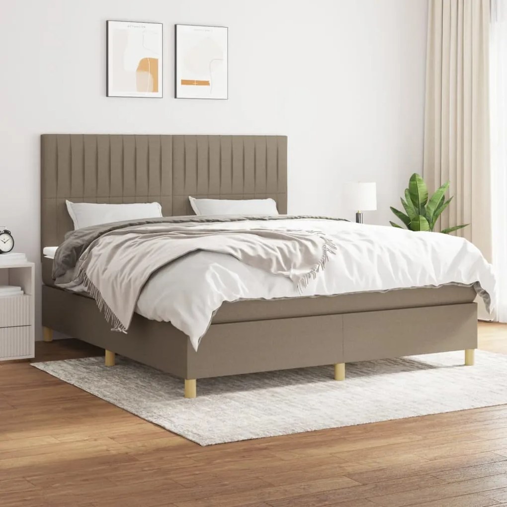 vidaXL Pat box spring cu saltea, gri taupe, 160x200 cm material textil