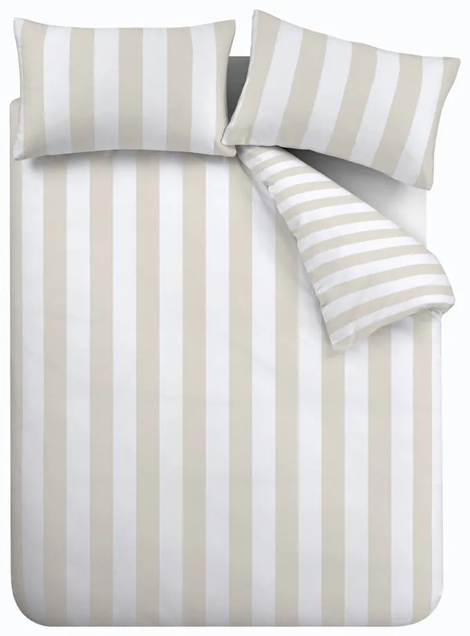 Lenjerie de pat albă/bej pentru pat dublu 200x200 cm Cove Stripe – Catherine Lansfield