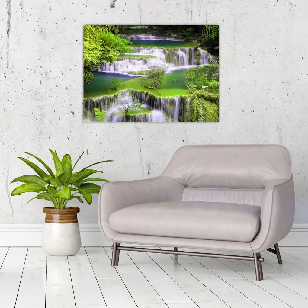 Tablou pe sticlă - Cascada Huay Mae Khamin, Kanchanaburi, Thailanda (70x50 cm)