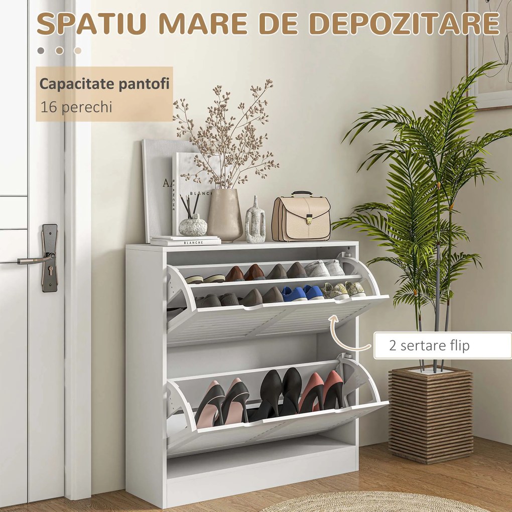 Dulap Ingust pentru Pantofi, Dulap Ingust pentru Depozitarea Pantofilor cu 2 Usi Rabatabile 81,5x25x83cm HOMCOM | Aosom Romania