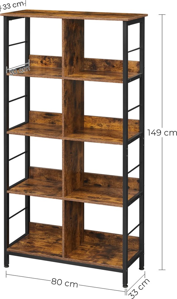 Biblioteca TAYLOR 5 rafturi 149x80 cm, rustic maro