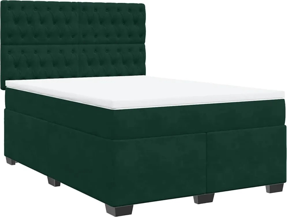 vidaXL Pat box spring cu saltea, verde închis, 160x200 cm, catifea