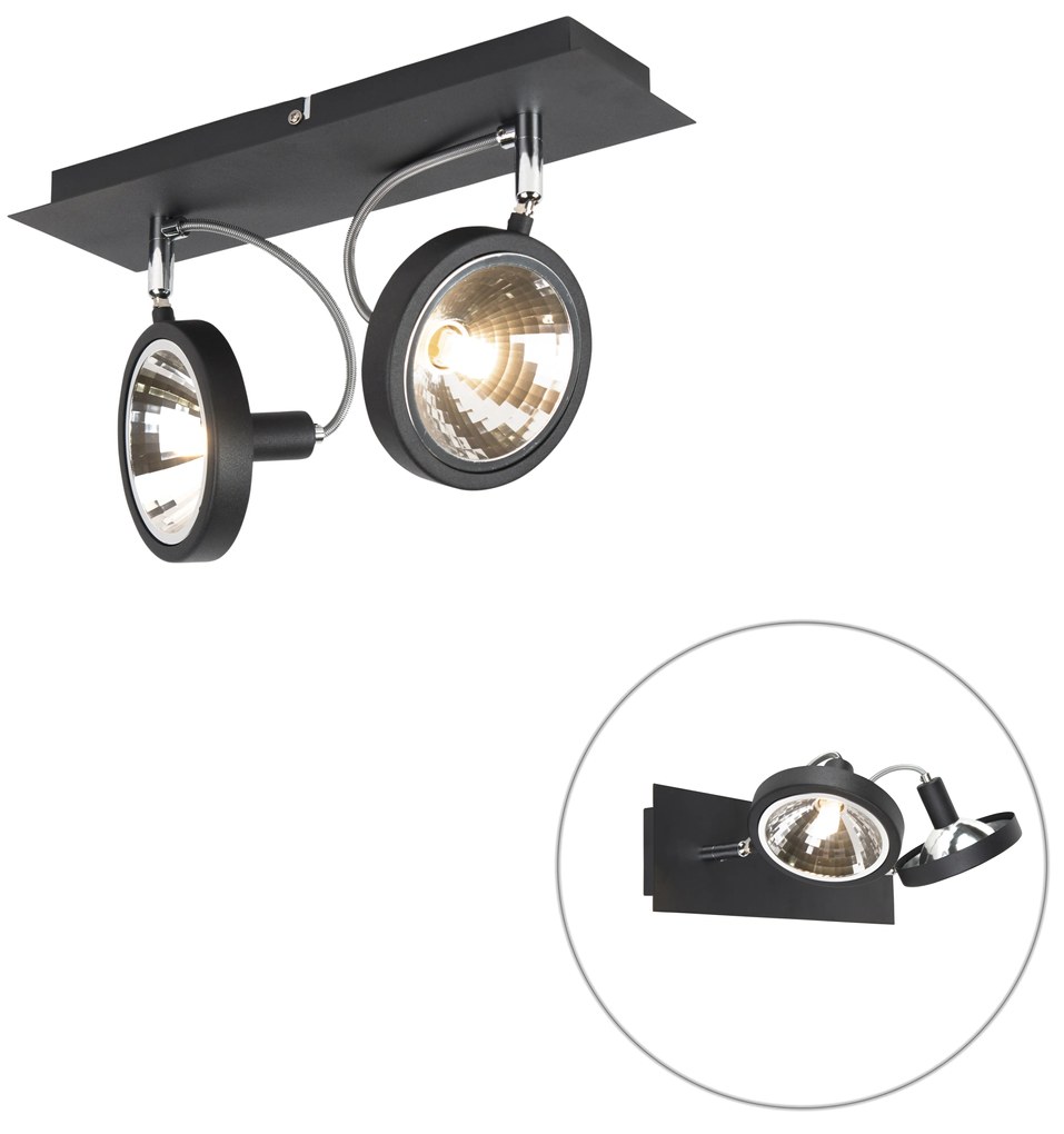 Spotlight de design negru cu 2 lumini reglabile - Nox