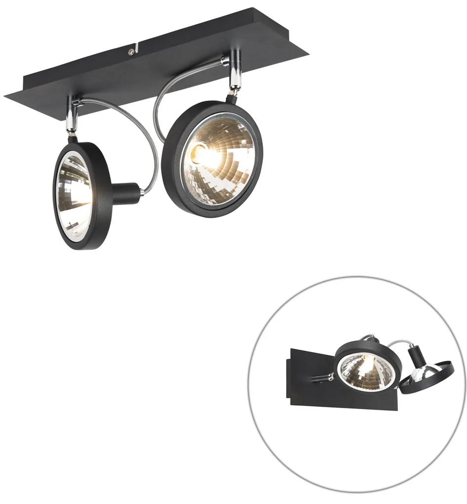 Spotlight de design negru cu 2 lumini reglabile - Nox