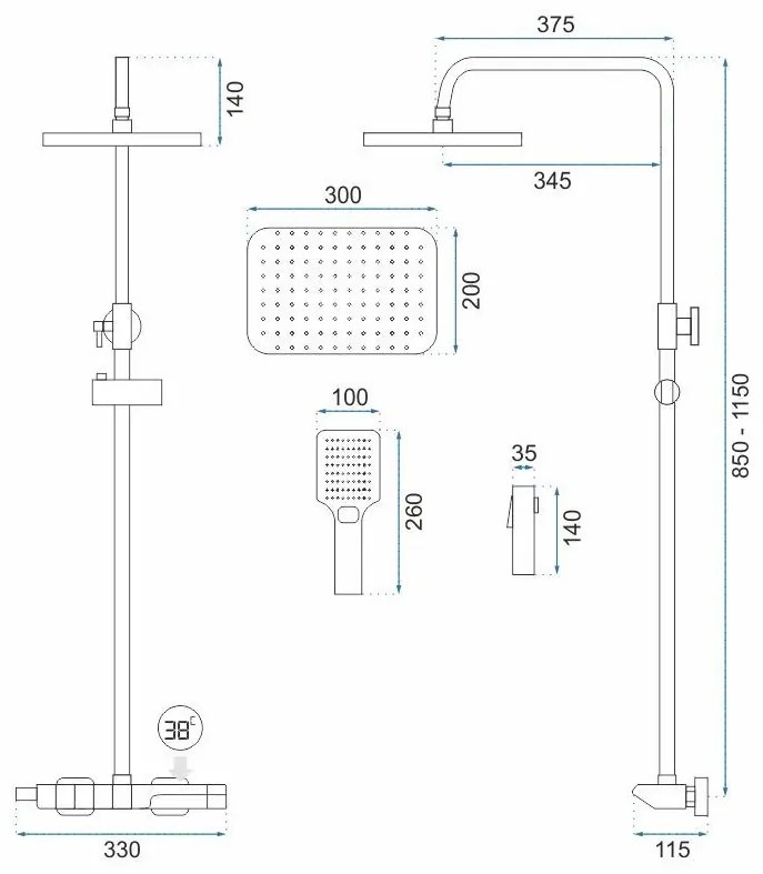 Coloana de dus cu termostat Rob Nichel Inox Periat, Rea