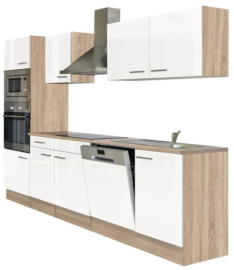 Mobilă de bucătărie Yorki 280 cu corp din stejar Sonoma și față alb satinat