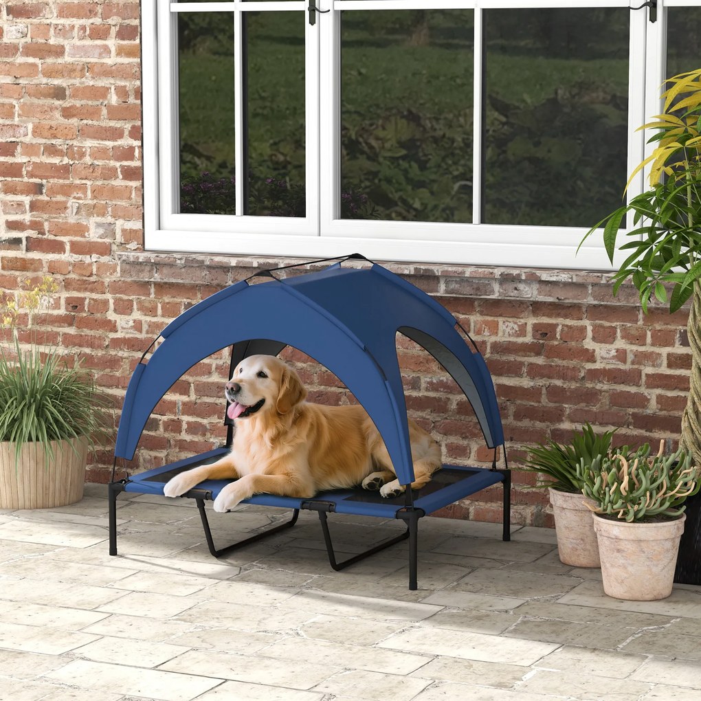 PawHut Pat Înălțat Racoritor pentru Câini, Design Portabil, Ideal pentru Vară, cu Plasă Respirabilă, 106x76x94cm, Albastru Închis | Aosom Romania