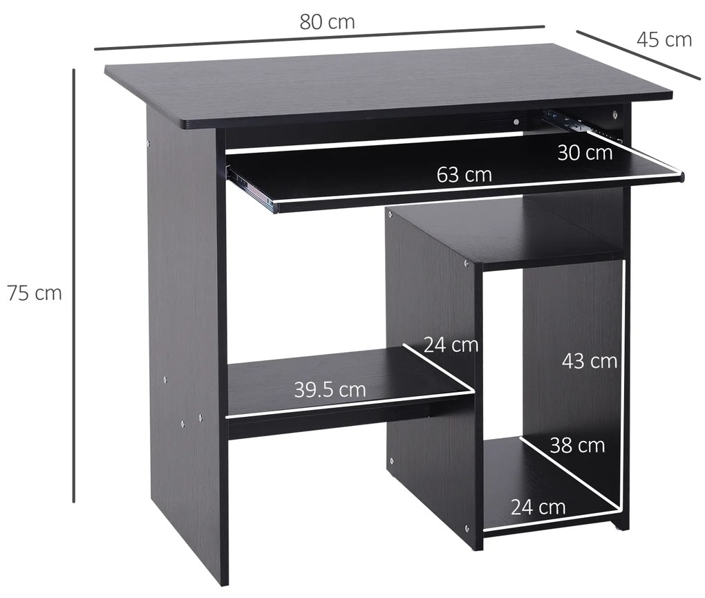 HOMCOM Birou pentru Calculator cu Raft pentru Unitate Centrală și Raft Detașabil pentru Tastatură, 80x45x75 cm, Negru | Aosom Romania