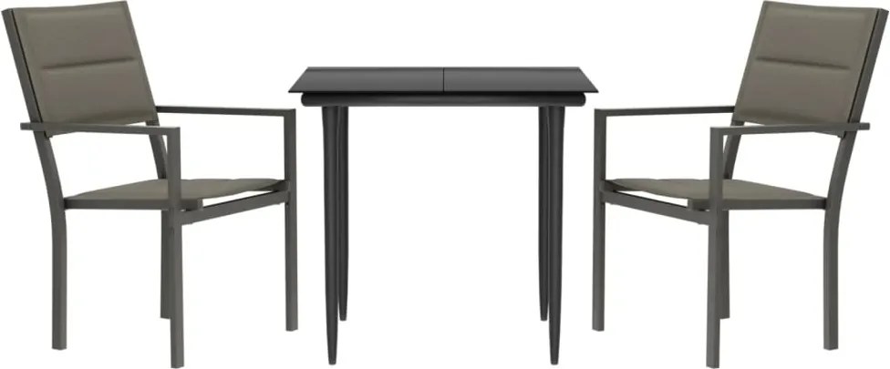 vidaXL Set mobilier de grădină, 3 piese, negru, textilenă și oțel