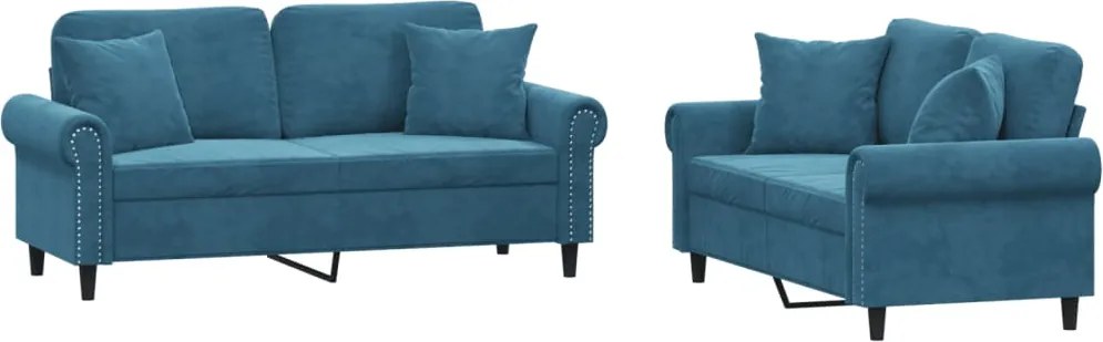 vidaXL Set de canapele cu perne, 2 piese, albastru, catifea