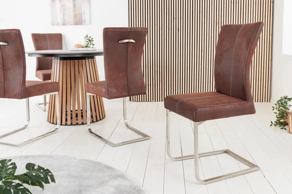 Set de 2 scaune, Otel, Microfibra, Maro Cafeniu, SAMSON