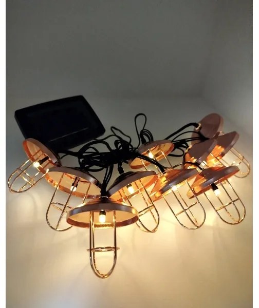 Ghirlandă solară LED, 10 LED-uri, 1,2 V, 300 mAh, 3,8 m, IP44, culoare cupru