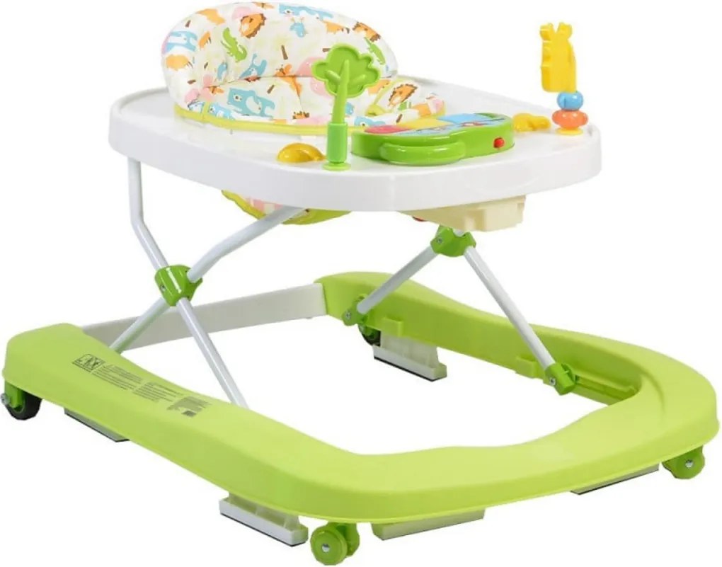 Premergator Premium reglabil in 3 trepte de inaltime NOVOKIDS™ ZooZoo Baby ,Roti silentioase din silicon, Cu melodii, Animalute, Pliabil, Verde