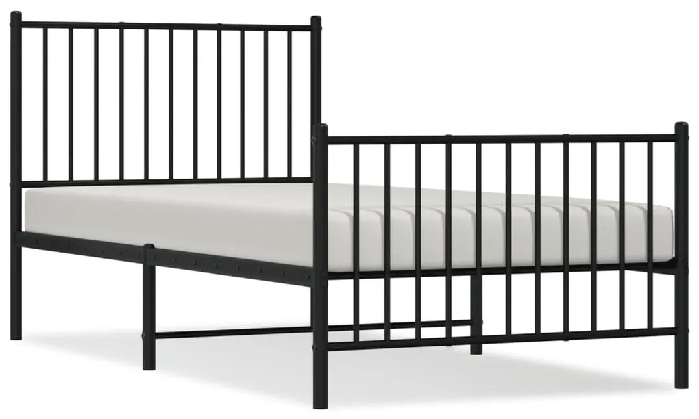 Cadru pat metalic cu tablii de cap/picioare, negru, 90x190 cm