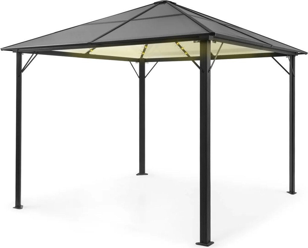 Blumfeldt Pantheon Solid Sky Ambient Solar, pavilion cu acoperiș gri, 3 × 3 m, policarbonat, aluminiu, iluminat
