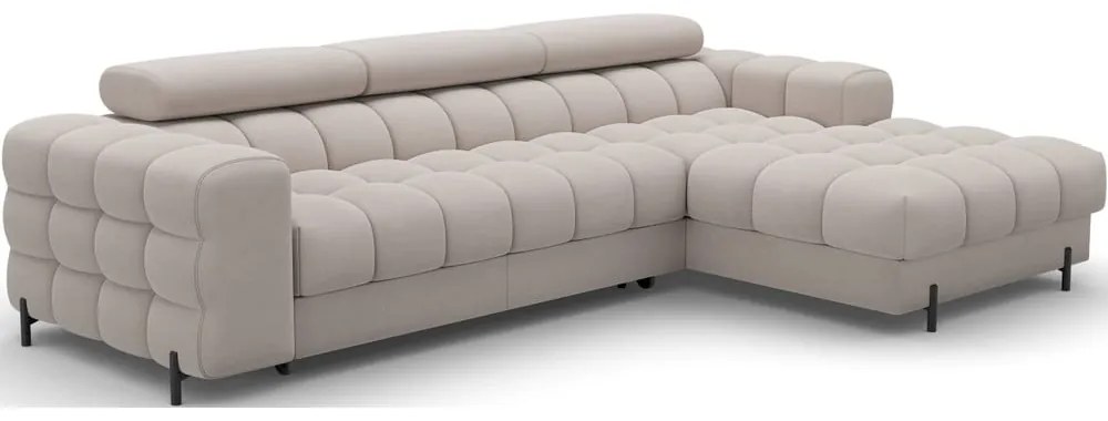 Colțar bej extensibil/cu spațiu de depozitare cu tapițerie din catifea (cu colț pe partea dreaptă/cu șezlong) Felro – ELTAP