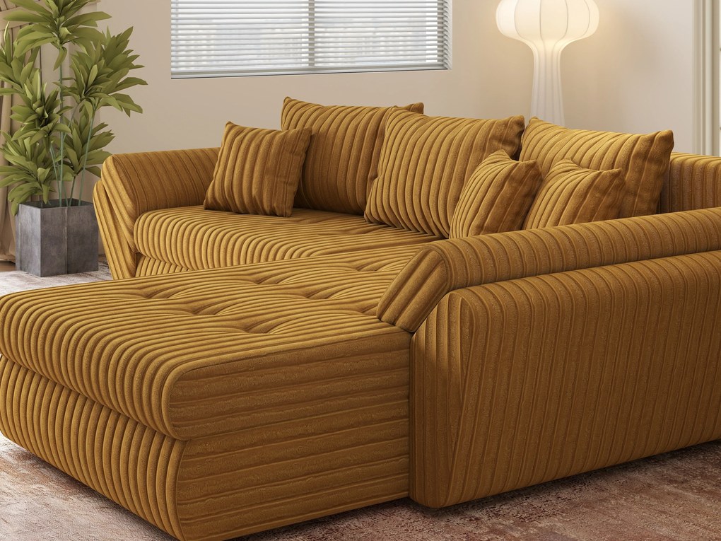 Colțar extensibil dumonde cu ladă de depozitare si sezut confortabil din spuma high-density, Loana Ambience Mustar II 270x185 cm