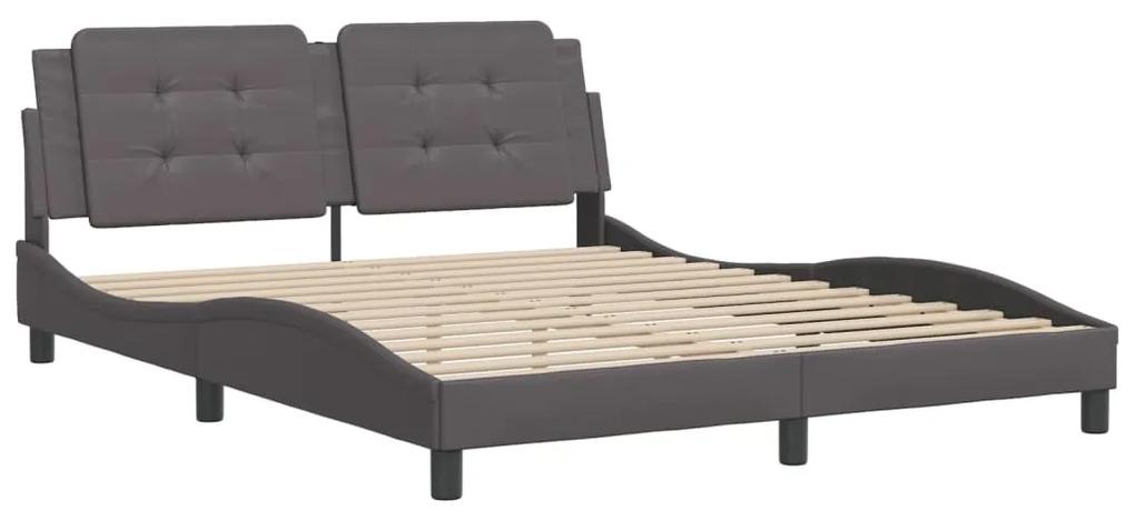 3208194 vidaXL Cadru de pat cu tăblie, gri, 160x200 cm, piele ecologică