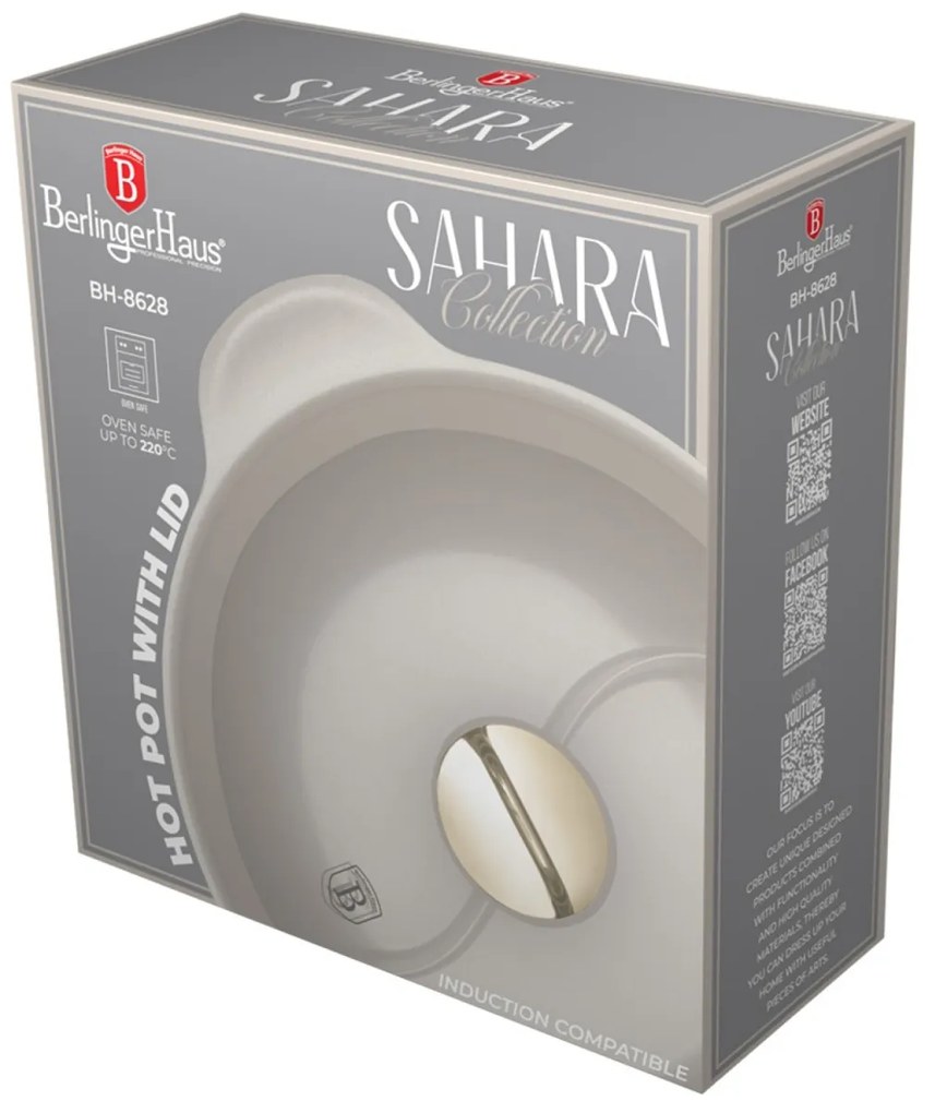 Cratiță cu capac și separator 30 cm, 4.2L – Berlinger Haus Sahara Collection BH 8628, crem, pentru rețete multiple, antiaderentă