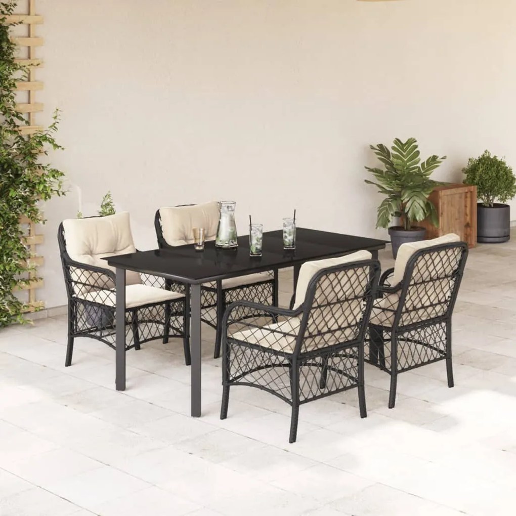 vidaXL Set mobilier de grădină cu perne, 5 piese, negru, poliratan