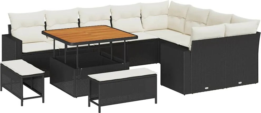 vidaXL Set de canapele pentru grădină 13 pcs Negru și Crem poliratan