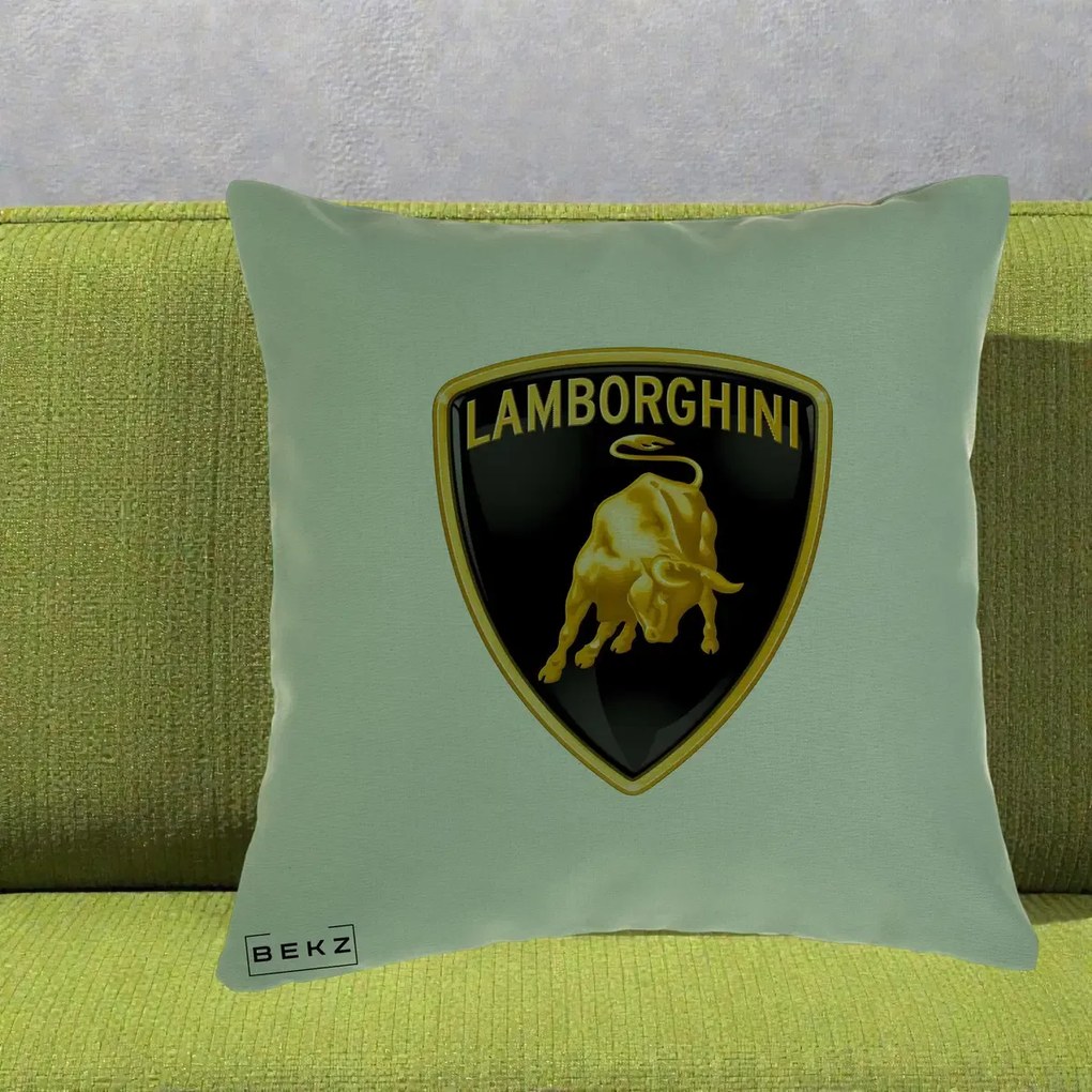 Perna Personalizata cu emblema Lamborghini, 40x40 cm, Verde, Husa Detasabila, Perna Inclusa, BEKZ®