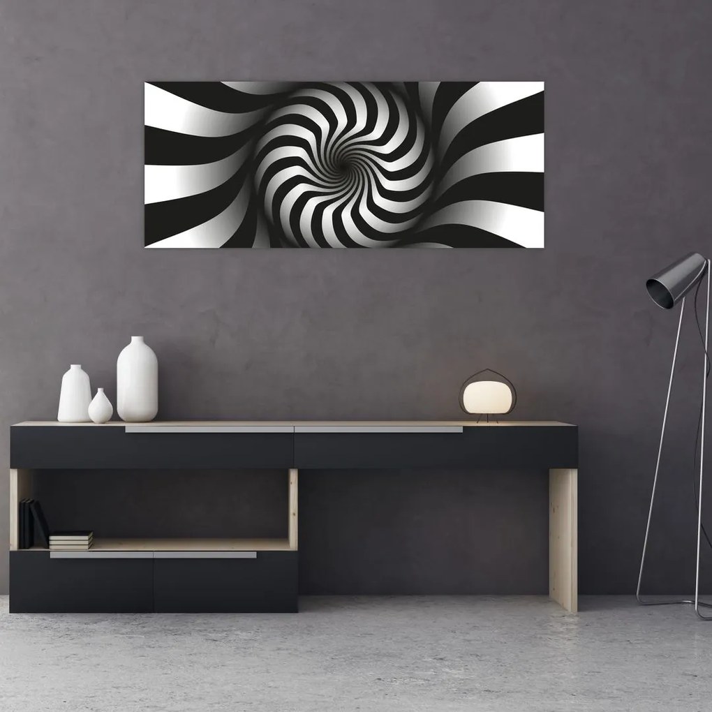 Tablou abstract cu spirala alb neagră (120x50 cm)