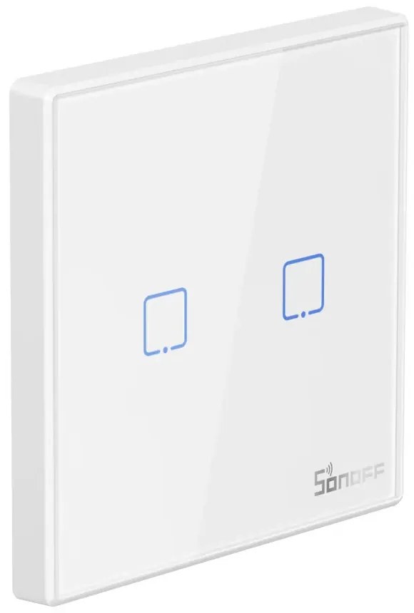 Telecomanda Wireless Sonoff T2EU2C-RF, 2 canale, RF, sticla securizata, alba