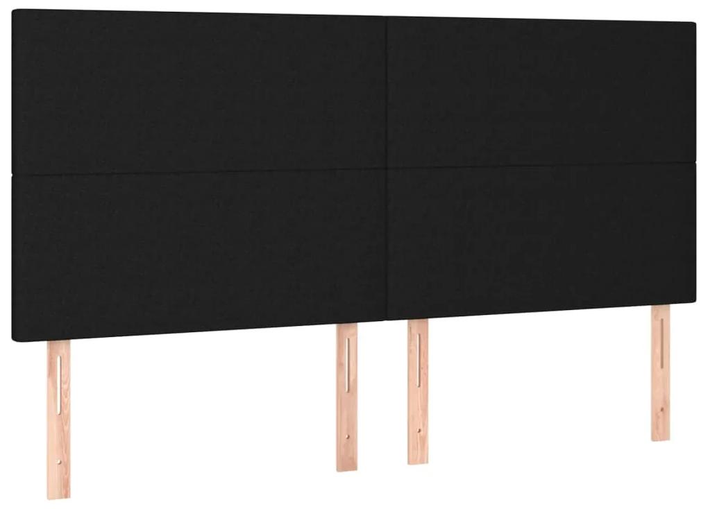 Pat cu arcuri, saltea si LED, negru, 180x200 cm, textil Negru, 180 x 200 cm, Design simplu