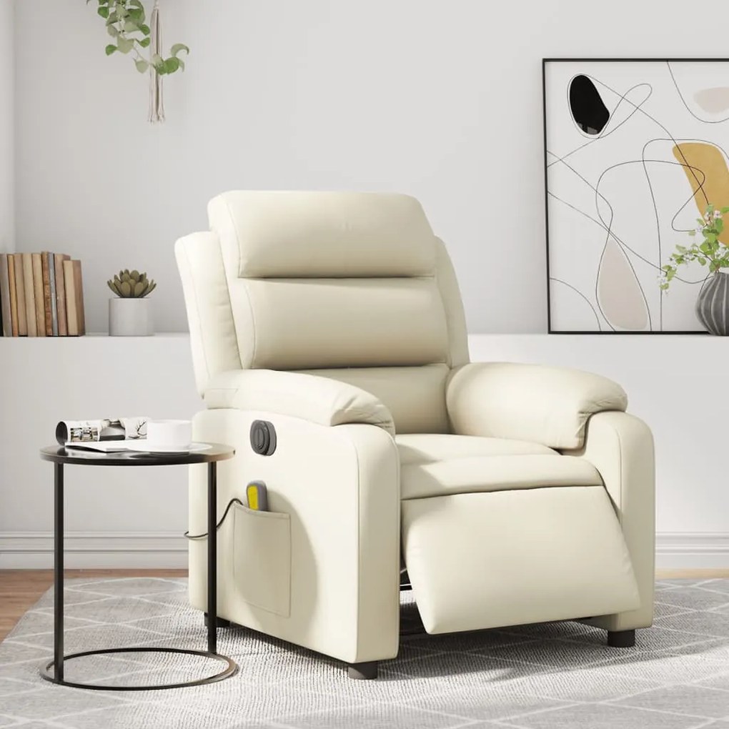 vidaXL Fotoliu electric de masaj rabatabil, crem, piele ecologică