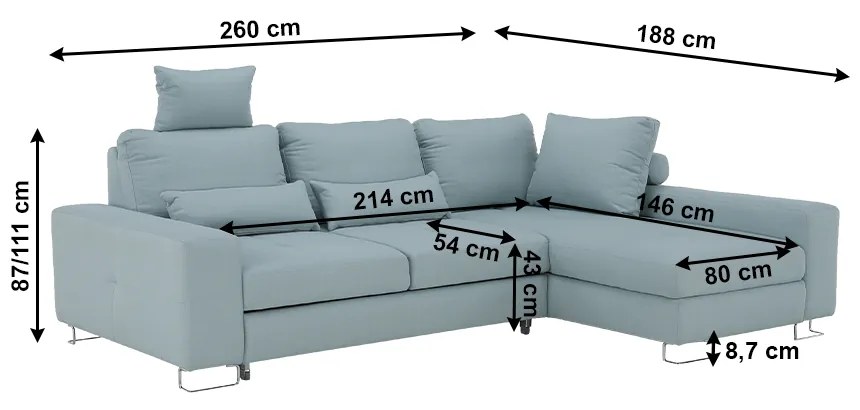 Canapea cu funcţie de ajustare a adâncimii scaunului, culoare mentă, material textil, dreapta, SATI
