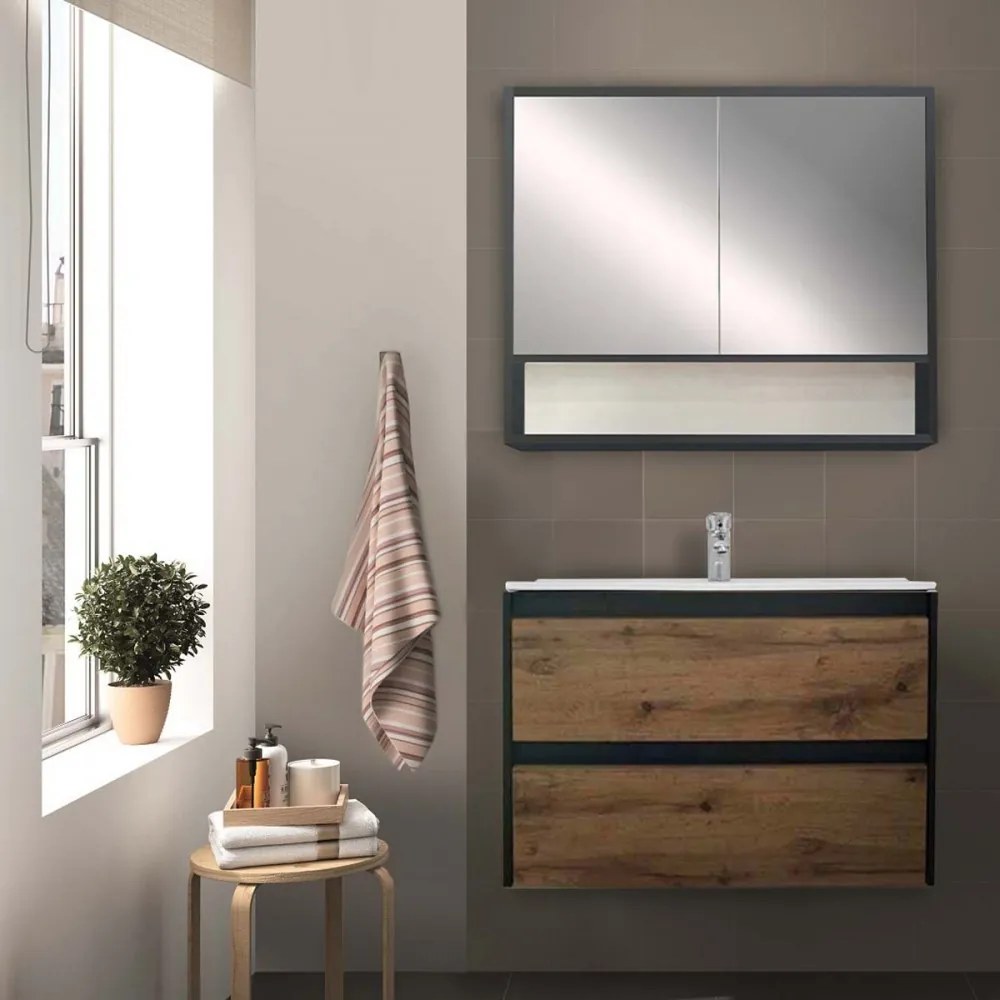 Mobilier complet de baie Porto 80 în culoarea stejarului rustic antracit