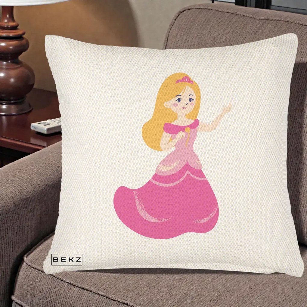 Perna Personalizata Printesa Roz cu Microfon, 40x40 cm, Crem Reliefat, Husa Detasabila, Perna Inclusa, BEKZ®