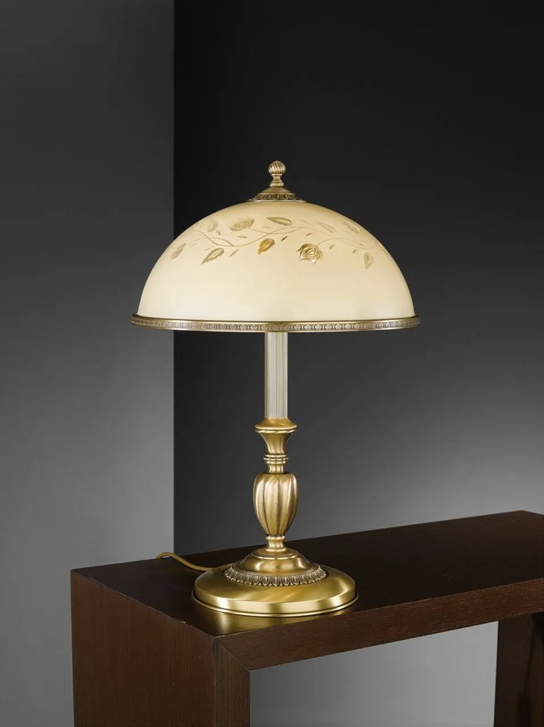 Veioza / Lampa de masa din alama cu sticla decorata design italian H-56cm 6208