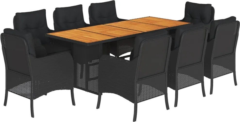 vidaXL Set mobilier de grădină cu perne, 9 piese, negru, poliratan