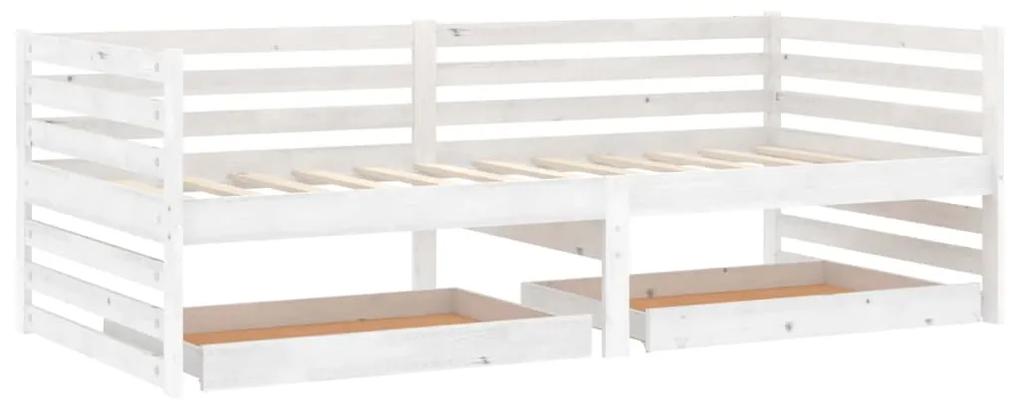 Pat de zi cu sertare, alb, 90x200 cm, lemn masiv de pin Alb