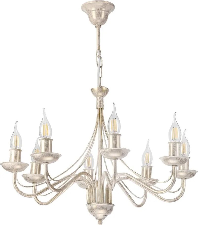 Candelabru suspendat pe lanț ANTON 8xE14/60W/230V, finisaj alb patinat