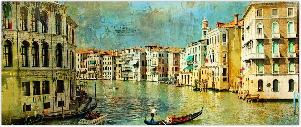 Tablou - Canalul de la Veneția și gondole (120x50 cm)