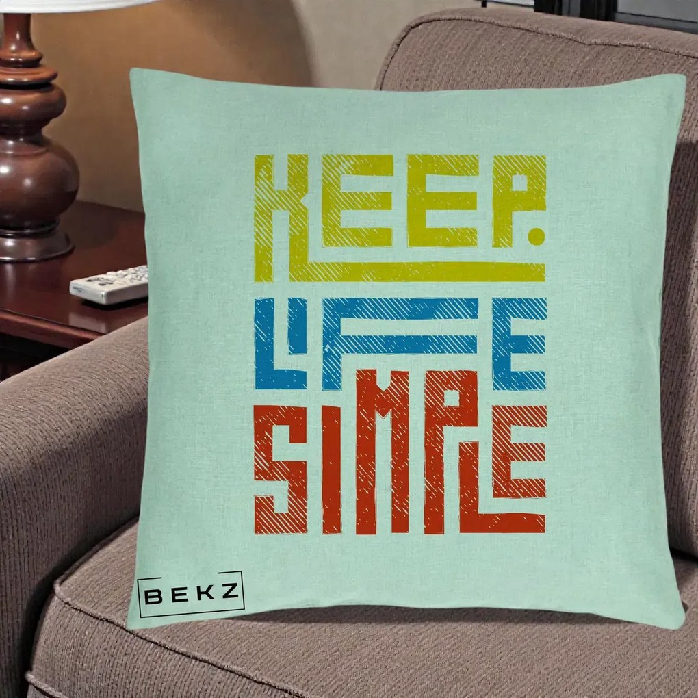 Perna Decorativa Keep Life Simple Colorat, 40x40 cm, Verde Menta, Husa Detasabila, Perna Inclusa, BEKZ®