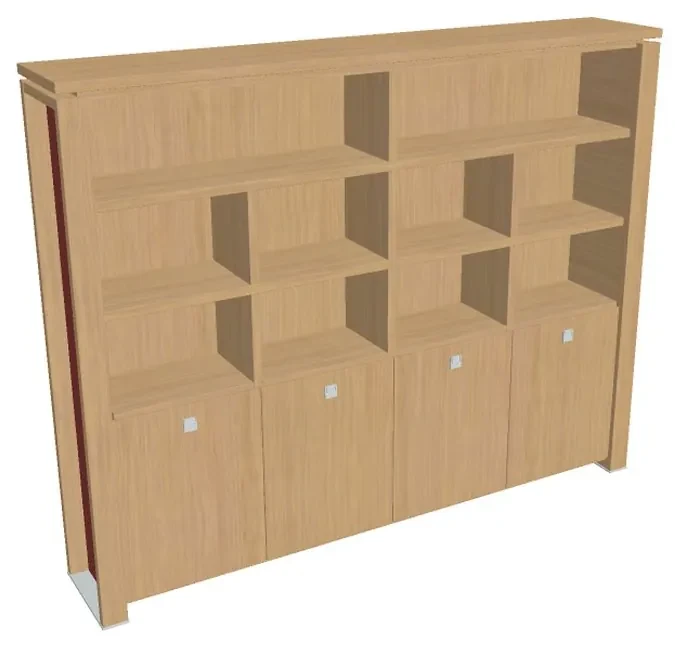 Dulap înalt Verno+ S 260 x 46 x 210 cm, cu rafturi, stejar deschis / roșu