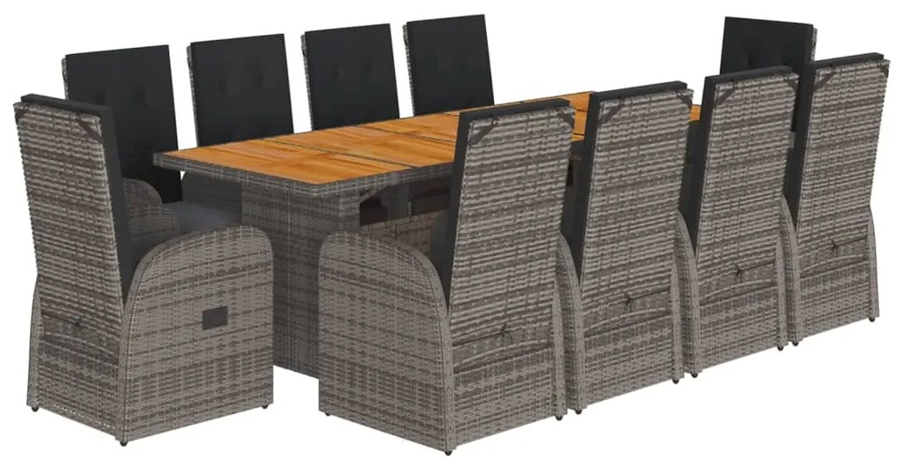 3277596 vidaXL Set mobilier de grădină cu perne, 11 piese, gri, poliratan