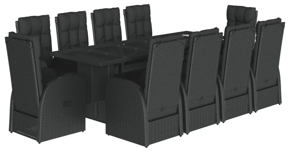 3277660 vidaXL Set mobilier de exterior cu perne, 11 piese, negru, poliratan