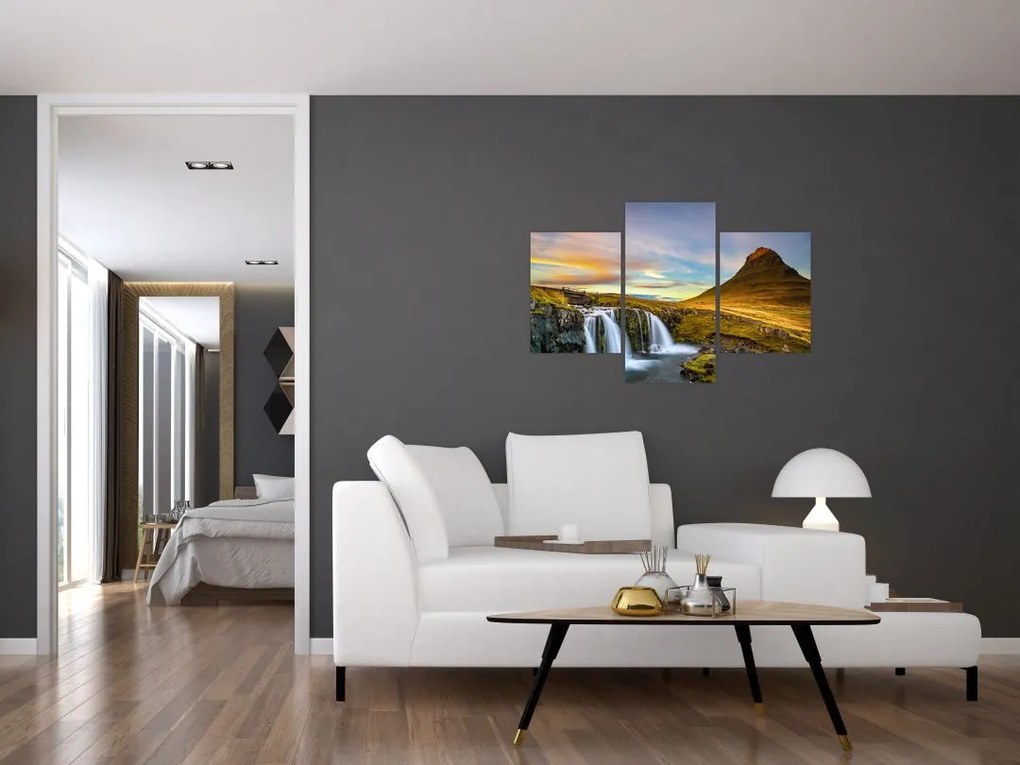 Tablou cu munții și cascade pe Islanda (90x60 cm)